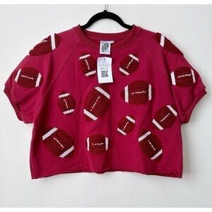 Queen of Sparkles Football Maroon Fuzzy pearl Sweatshirt Short Sleeve M
NWOT